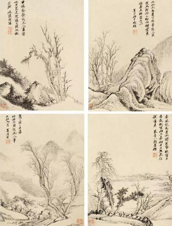 明·吴历《古木竹石图册》（部分）