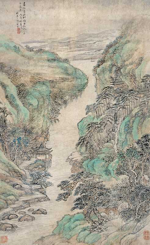 周颢 青绿山水 立轴 纸本 65x40cm 成交价:5.6万元 嘉德四季第21期拍卖会(2010-03-21) 中国嘉德拍卖供图